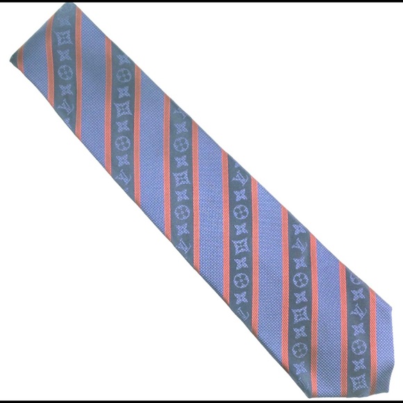 🎁LV HOLIDAY 25’🎁🆕💯✨🔥RARE LOUIS VUITTON NAVY RED LARGE MONOGRAM STRIPE TIE🔥 - Picture 10 of 15